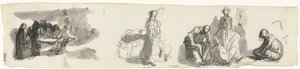 Blatt mit Studien einer Gruppe von vier Figuren rechts, Skizzen verschiedener Figuren von Honoré Daumier