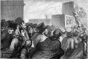 Sonntagsreisende. Karikatur von Honore Daumier (1808-1879). Gravur in „Le Monde Illustré“ Nr. 264 vom 3. Mai 1862.