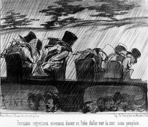 Vergnügungszüge: Reisende im Regen