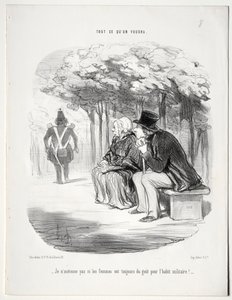 Was du willst, Tafel 51: Es wundert mich nicht, dass Frauen immer die Militäruniform mögen, 1848 von Honoré Daumier