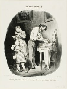„- Ist er nicht süß so, Dodore... mit ein wenig Aufräumen ist er einfach nicht mehr dasselbe Kind!...“, Platte 37 aus Les Bons Bourgeois
