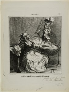 „- Egal wie sehr ich ihn wiege, es ist unmöglich, ihn zum Einschlafen zu bringen,“ Platte 105 aus Actualités von Honoré Victorin Daumier
