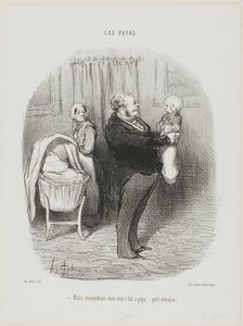 „- Wir sehen wirklich aus wie Papa, nicht wahr... kleiner Cherub!,“ Platte 14 aus Les Papas von Honoré Victorin Daumier