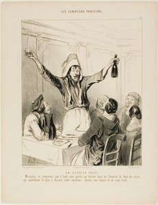 Ein letzter Toast! „Meine Herren, lassen Sie uns nicht an Bord zurückkehren, ohne einen letzten Toast zu Ehren der beiden Dinge, die unser Leben am meisten verzaubern... trinken wir auf die Damen und kaltes Kalbfleisch!“, Tafel 18 aus Les Canotiers Parisie