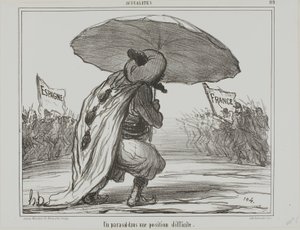 Ein Regenschirm in einer schwierigen Position, Platte 119 aus Actualités von Honoré Victorin Daumier