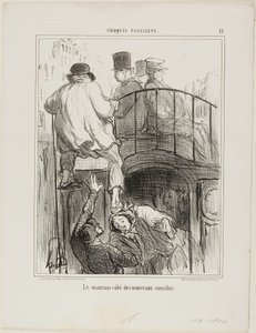 Ein unangenehmer Aspekt des neuen Omnibustyps, Tafel 13 aus Croquis Parisiens