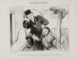 Wie man einen jungen Mann überzeugt, endlich seinen Eltern Respekt zu erweisen, Platte 26 aus Professeurs et Moutards (Professoren und Schlingel) von Honoré Victorin Daumier