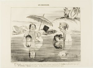 Madame Greluche: „Oh, Gustave, wie schön! Eine echte wohltuende Wärme! Schau dir unseren Sohn Loulou an; das süße Gesicht, das er macht!“ Herr Greluche: „Und Pyramus, er hat Angst, Angst wie ein Hund. Wenn du nur wüsstest, was er gerade macht, der kleine S von Honoré Victorin Daumier