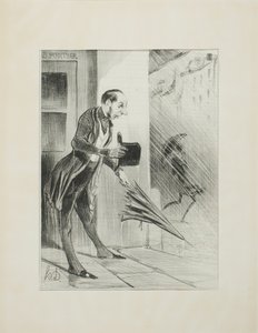 Neuer patentierter Regenschirm mit verbessertem Federsystem, um sich bei der geringsten Berührung schnell zu öffnen (siehe unsere Anzeige zu diesem Thema), Platte 33 aus "Émotions Parisiennes"