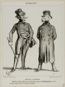 Ratapoil und Casmajou. Die aktivsten Mitglieder der philanthropischen Gesellschaft vom 10. Dezember: Die Porträts sind nach der Natur gezeichnet und von auffallender Ähnlichkeit, Platte sechs aus Actualités von Honoré Victorin Daumier