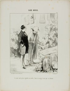 Der Ehemann möchte, dass er sein Frühbeet betrachtet, der Freund träumt nur davon, seine Frau zu sehen, Platte 3 aus Les Amis von Honoré Victorin Daumier