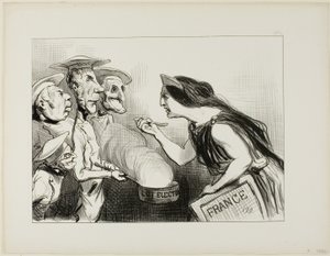 Viele Köche verderben den Brei. „- Das schmeckt wirklich nach schlechtem Kochen,“ Platte 142 aus Actualités von Honoré Victorin Daumier