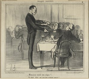"Möchte Monsieur einige Crêpes?.. - Er muss Bestatter gewesen sein," Platte fünf aus Croquis Parisiens (Pariser Skizzen)