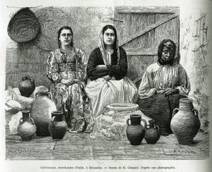 Christen, Ölhändler in Jerusalem. Gravur von H. Chapuis, zur Illustration von „La Syria d