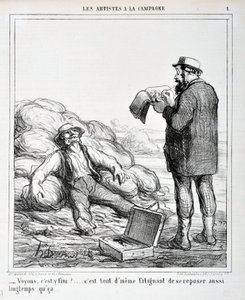 Werk von Honoré Daumier. Charivari stammt aus dem Jahr 1865: Serie LES ARTISTS IN THE CAMPAGNE - „Lass uns sehen, ist es vorbei?... Es ist immer noch anstrengend, so lange zu ruhen...“ MUSEUM DER SCHÖNEN KÜNSTE - PALAST LONGCHAMP, MARSEILLE von Honoré Daumier