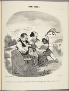 Vorteil der italienischen Terrassen, um dort in Gesellschaft einer Schar französischer Vettern die frische Luft zu genießen von Honoré Daumier