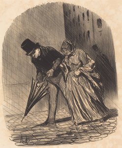 Nachteil eines Regenschirms mit zu komplizierten Federn von Honoré Daumier