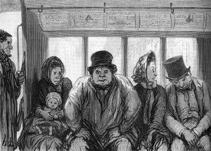 Innenraum eines Omnibusses. Zeichnung von Honoré Daumier (1808-1879)