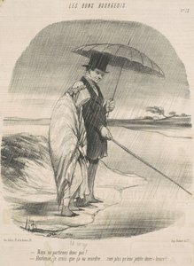 Wir werden also nicht abreisen! - Hortense, ich glaube, sie werden anbeißen ... Nur noch eine kleine halbe Stunde! von Honoré Daumier