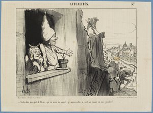 Jetzt bekommt mein Blumentopf etwas Sonne... Endlich werde ich wissen, ob es eine Rose oder eine Levkoje ist! von Honoré Daumier