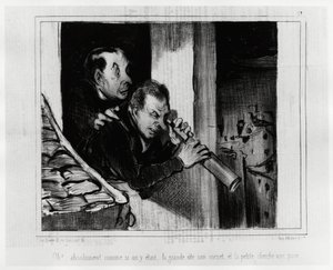 Oh! Absolut als wären wir dort, die Große zieht ihr Korsett aus und die Kleine sucht nach einem Splitter. Illustration von Honore Daumier (1808-1879), veröffentlicht in den Nachrichten in „Charivari“, datiert 1. Dezember 1841. von Honoré Daumier
