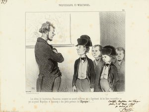 Lehrer und Rangen. / Die Schüler der Lehranstalt Pascareau probieren eine neue Uniform an... / 25. von Honoré Daumier