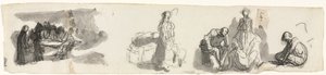 Blatt mit Studien einer Gruppe von vier Figuren rechts (recto) von Honoré Daumier
