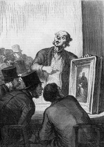 Das Auktionshaus: der Kunstexperte. Karikatur von Honoré Daumier (1808-1879). Gravur in „Le Monde Illustré“ Nr. 308 vom 7. März von Honoré Daumier