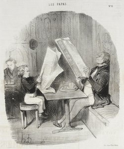 Ein Kind, das sich mit wenigem vergnügt. Le Constitutionnel genügt ihm für den ganzen Abend von Honoré Daumier