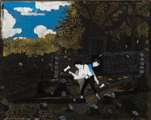 Abraham Lincoln und sein Vater bauen ihre Hütte am Pigeon Creek von Horace Pippin