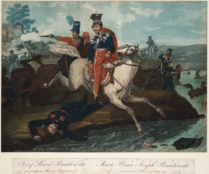 Tod von Prinz Józef Poniatowski in der Schlacht von Leipzig, 1820