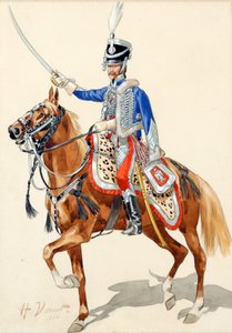 Russischer Husar, der seinen Säbel erhebt von Emile Jean Horace Vernet