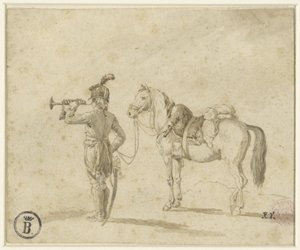 Trompeter neben Pferd von Emile Jean Horace Vernet