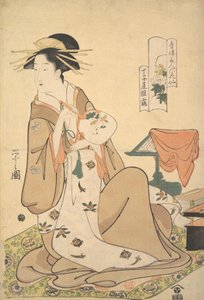 Die Oiran Hinazuru von Chojiya, die einen Rundfächer hält, ca. 1794 von Hosoda Eishi
