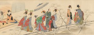 Drei Götter des Glücks besuchen das Yoshiwara..., frühes 19. Jahrhundert von Hosoda Eishi