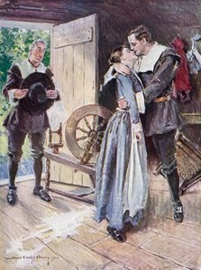 Illustration für The Courtship of Miles Standish von Henry Wadsworth Longfellow (Farblithografie)