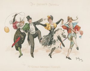 Eine Gruppe von zwei Männern und zwei Frauen, alle in Kostümen, beim Tanzen