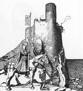 Artussage: Tristan kommt zum Schloss von Nabon Illustration von Howard Pyle (1853-1911) aus „The Story of the champions of the round table“ 1905 Private Sammlung von Howard Pyle