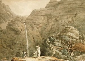 Besuch des Wasserfalls bei Dol-y-Melynen, in der Nähe von Dolgelly, Wales