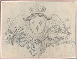Wappen des Königs von Frankreich mit Flügeln und wissenschaftlichen Instrumenten
