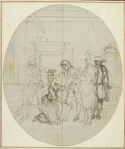 Studie für eine nie veröffentlichte zweite Ausgabe von Colles "La Partie de Chasse de Henri IV", Akt III, Szene 11 von Hubert Francois Gravelot
