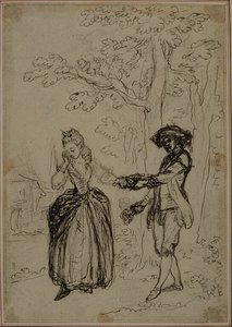 Studie für eine nie veröffentlichte zweite Ausgabe von Colles "La Partie de Chasse de Henri IV", Akt II, Szene 3 von Hubert Francois Gravelot
