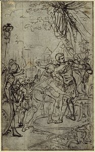 Studie für eine Illustration in Tacitus "Tibère, ou Les Six Premiers Livres des Annales" Buch I, Bd. 1, 3. Studie von Hubert Francois Gravelot