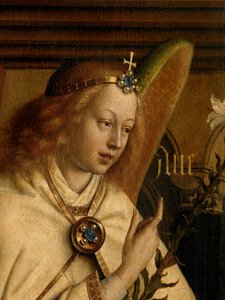 Detail des verkündenden Engels, vom äußeren linken Flügel des Genter Altars von Hubert & Jan van (1390 1441) Eyck