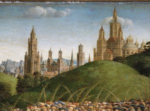 Detail der Anbetung des mystischen Lammes, von der zentralen Tafel des Genter Altars (Detail)