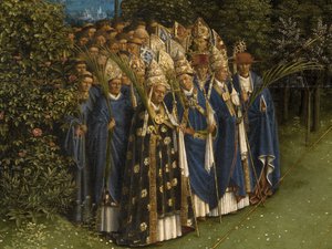 Detail der Anbetung des mystischen Lammes, zentrales Panel des Genter Altars
