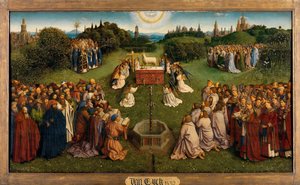 Die Anbetung des mystischen Lammes, vom Genter Altar, untere Hälfte des zentralen Panels