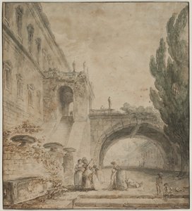 Ein Palast mit einer Bogenbrücke (Eine römische Villa) von Hubert Robert