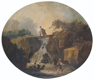 Landschaft mit Wasserfall und Brücke von Hubert Robert