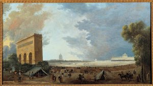 Französische Revolution: Fête de la Fédération Nationale gefeiert auf dem Champ de Mars in Paris am 14. Juli 1790 von Hubert Robert